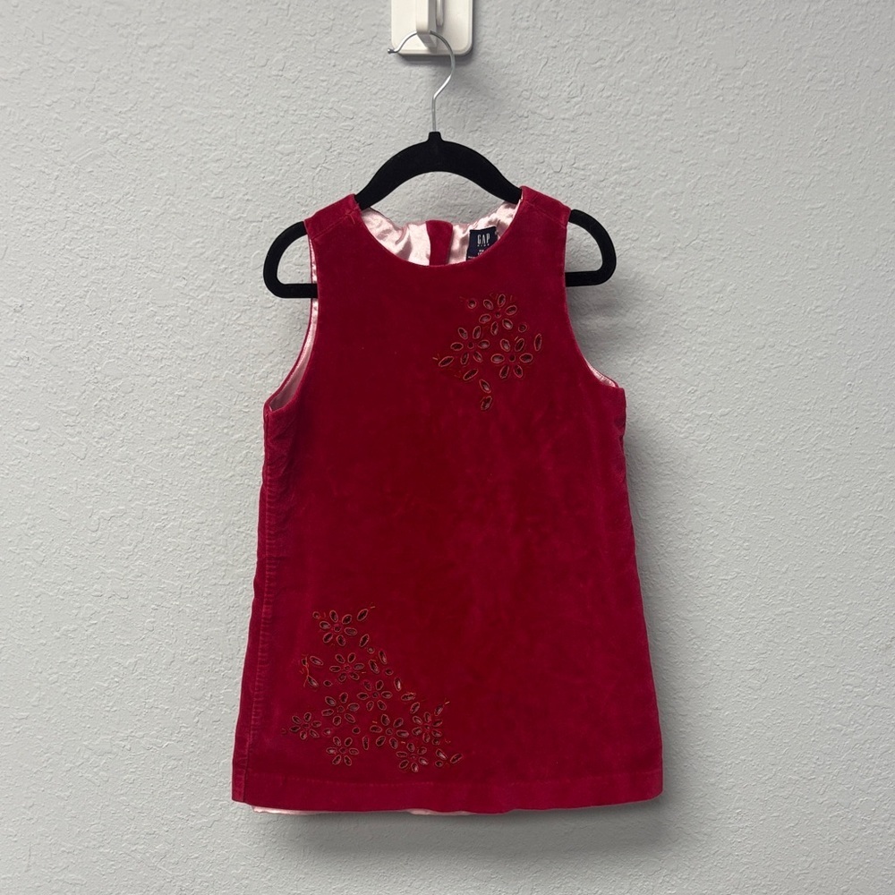 GAP Kids 4T Red Velvet Dress with Floral Embroidery, Excellent Condition. I
